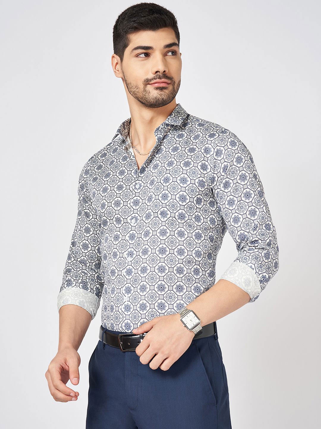

BYFORD by Pantaloons Men Slim Fit Floral Opaque Printed Party Shirt, Blue
