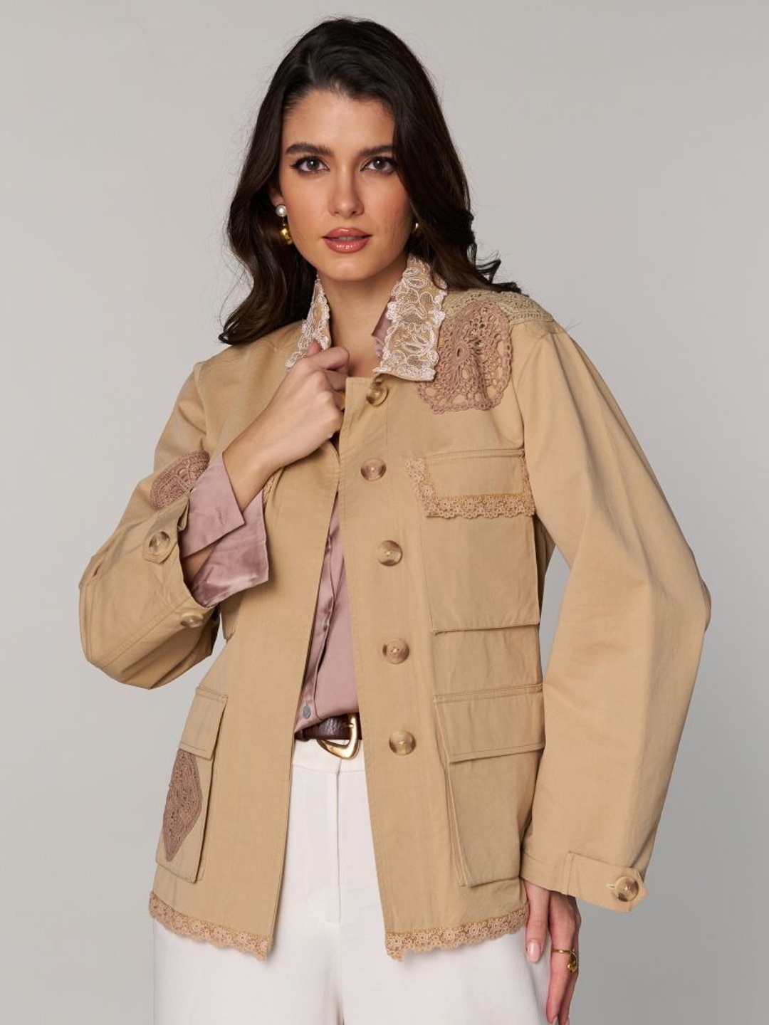 

Style Island Women Lightweight Tailored Jacket, Beige