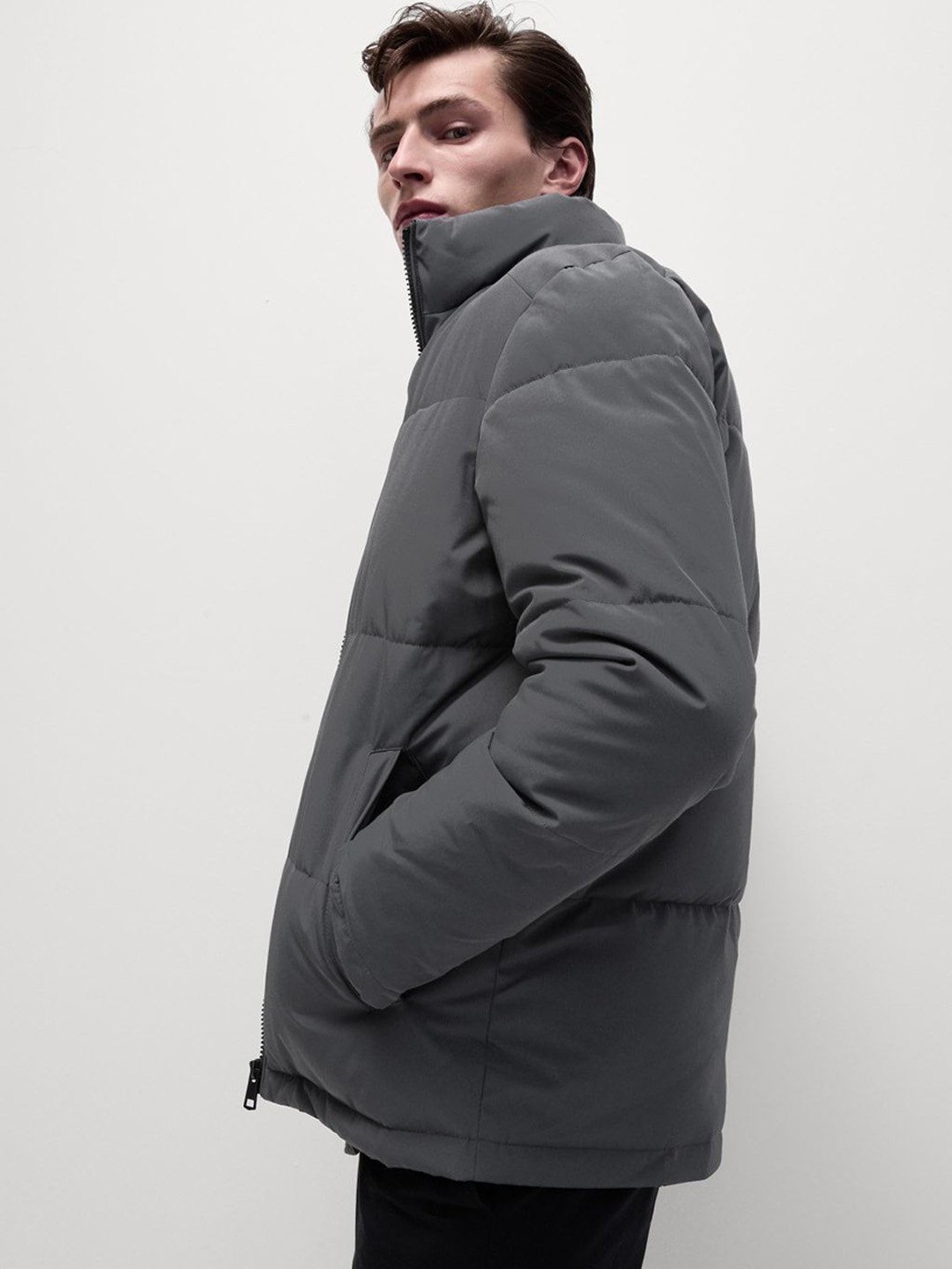 

Marks & Spencer Men Geometric Longline Padded Jacket, Grey