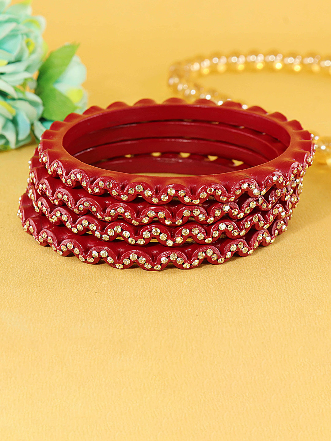 

ZULKA Set Of 4 Zircon Stones Studded Bangles, Gold
