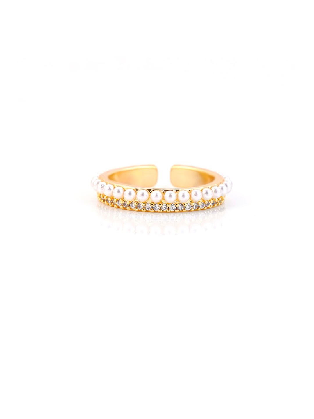 

SWASHAA 14K Gold-Plated Stones-Studded & Beaded Finger Ring