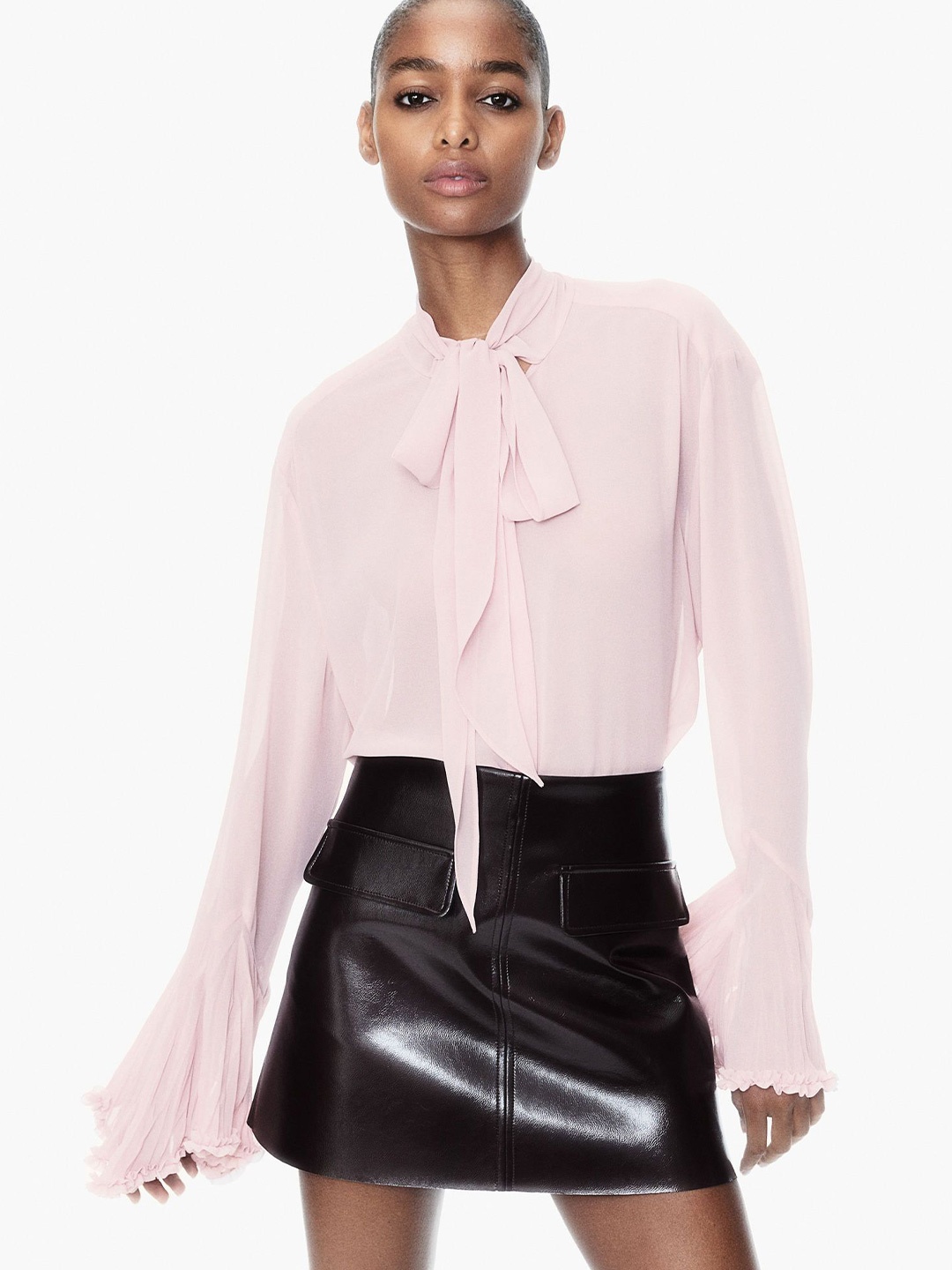 

H&M Tie-Neck Chiffon Blouse, Pink