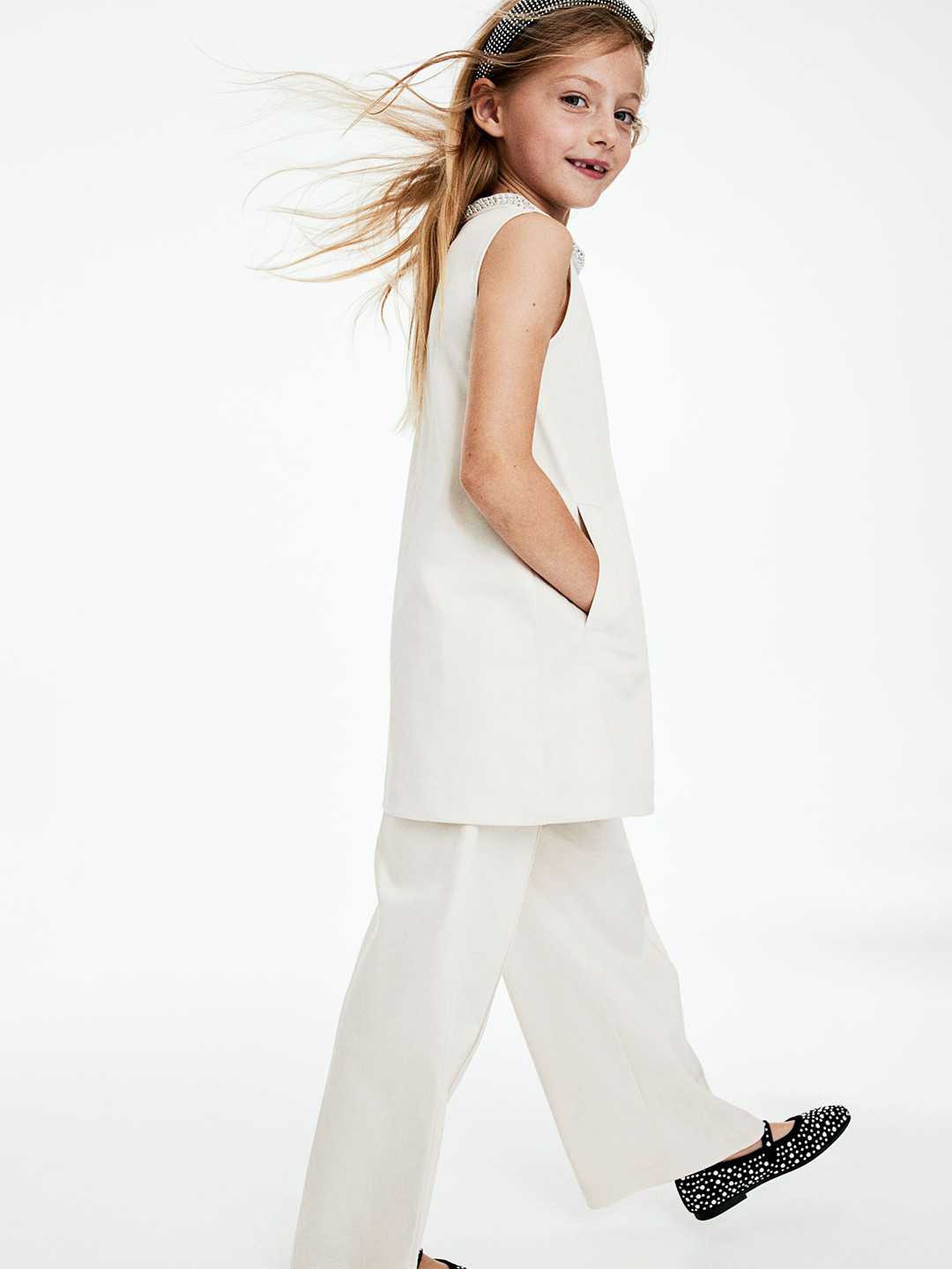 

H&M Rhinestone-Detail A-line dress, Beige