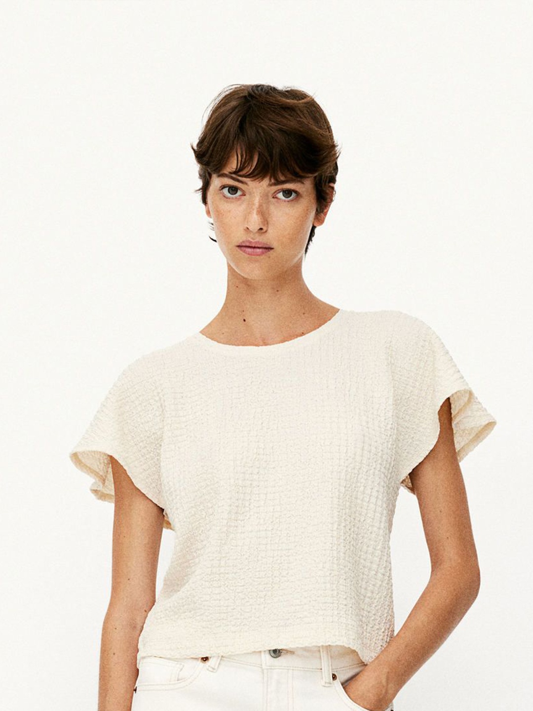 

H&M Textured Jersey Top, White