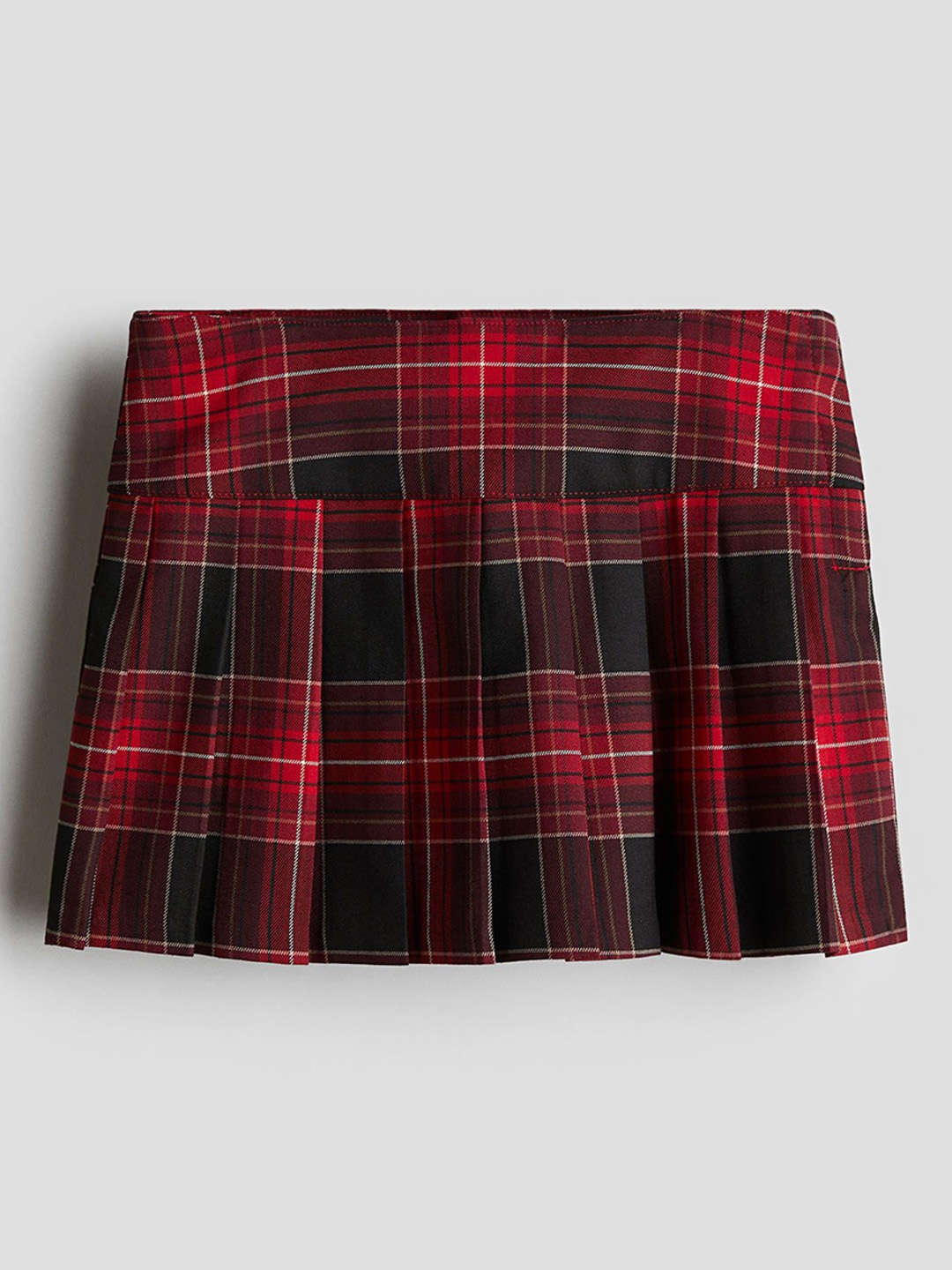 

H&M Girls Checked Pleated Twill Skirt, Red