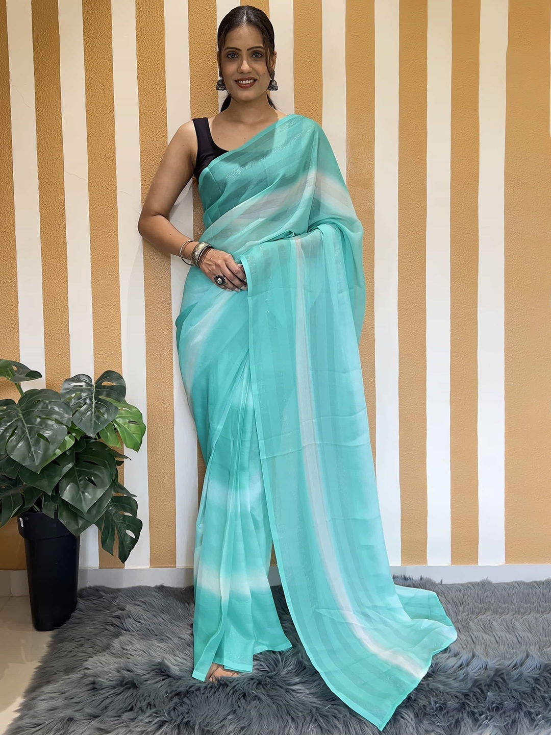 

KALINI Leheriya Pure Chiffon Ready to Wear Saree, Blue