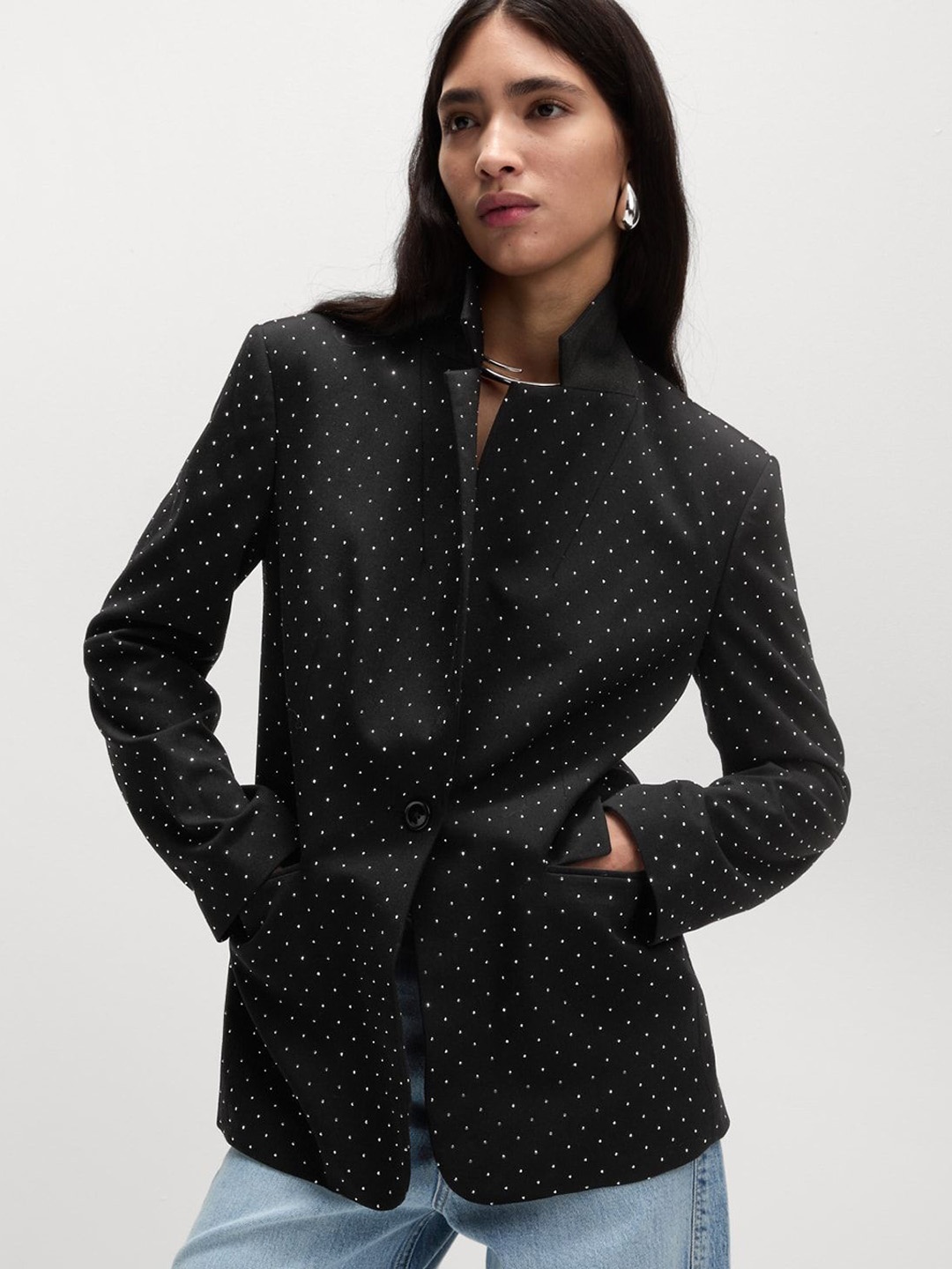 

Marks & Spencer Embellished Single Breasted Relaxed Fit Blazer, Black