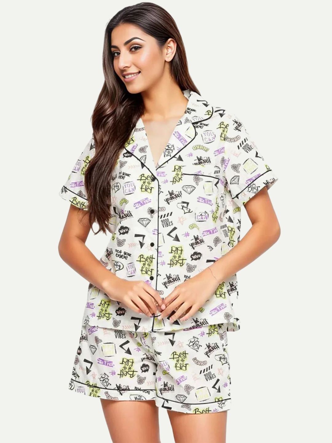 

Antimony Women Printed Night suit, White
