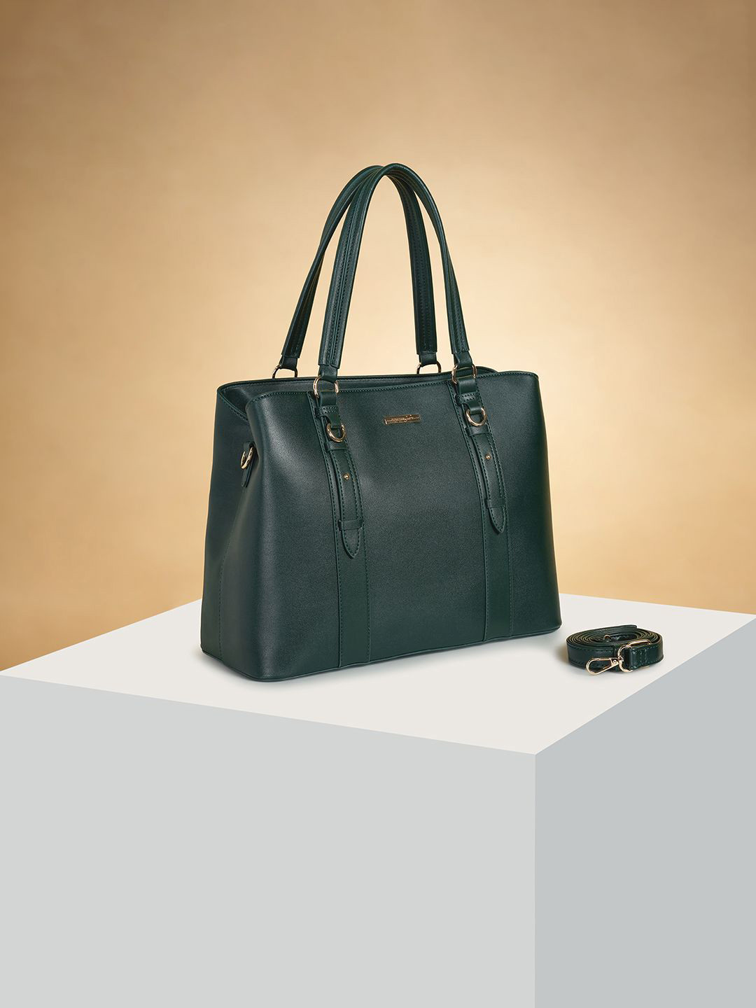 

Forever Glam by Pantaloons Colourblocked PU Oversized Structured Shoulder Bag with Applique, Green