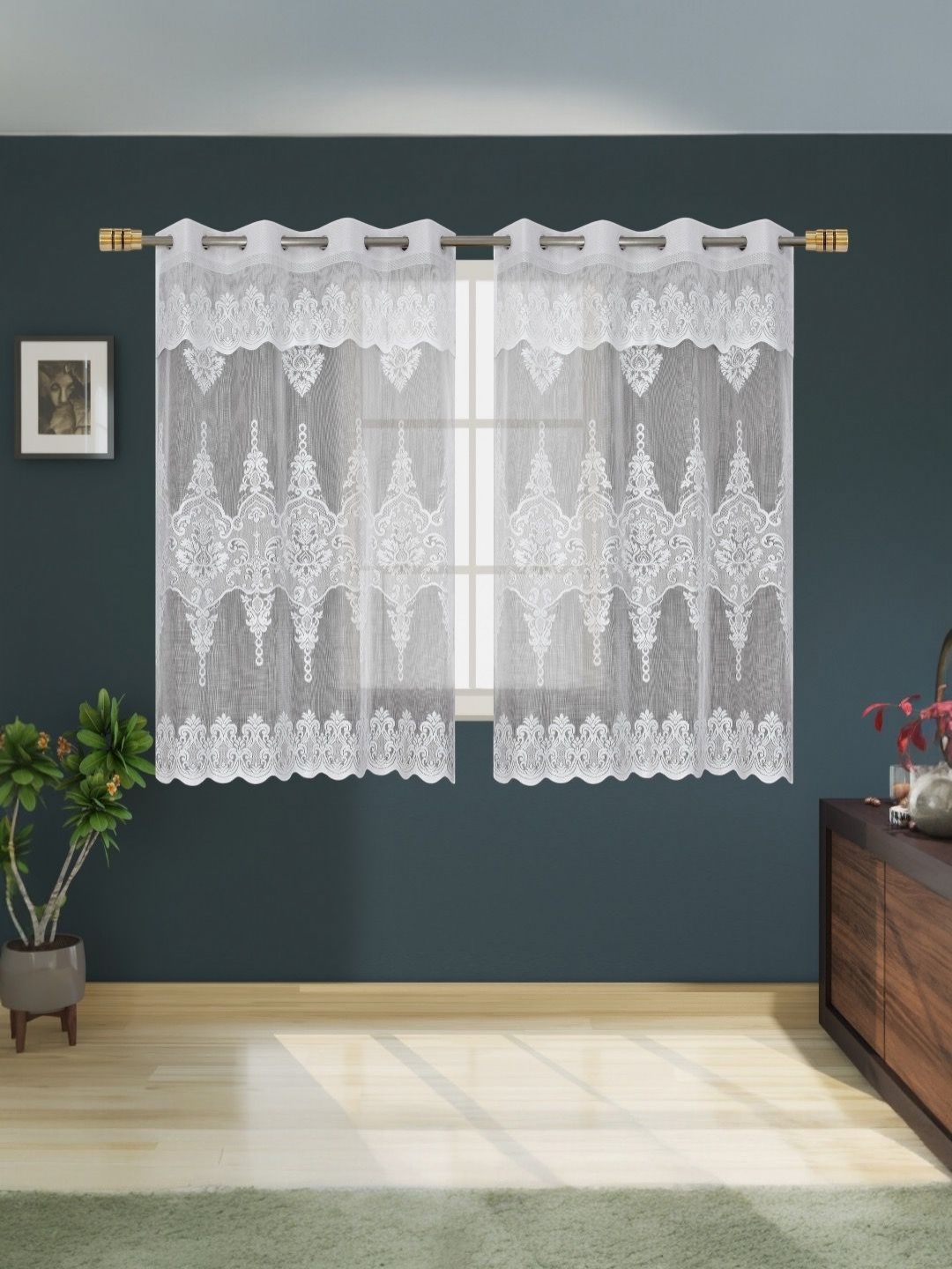 

BIGGER FISH White Set of 2 Floral Sheer Window Curtain