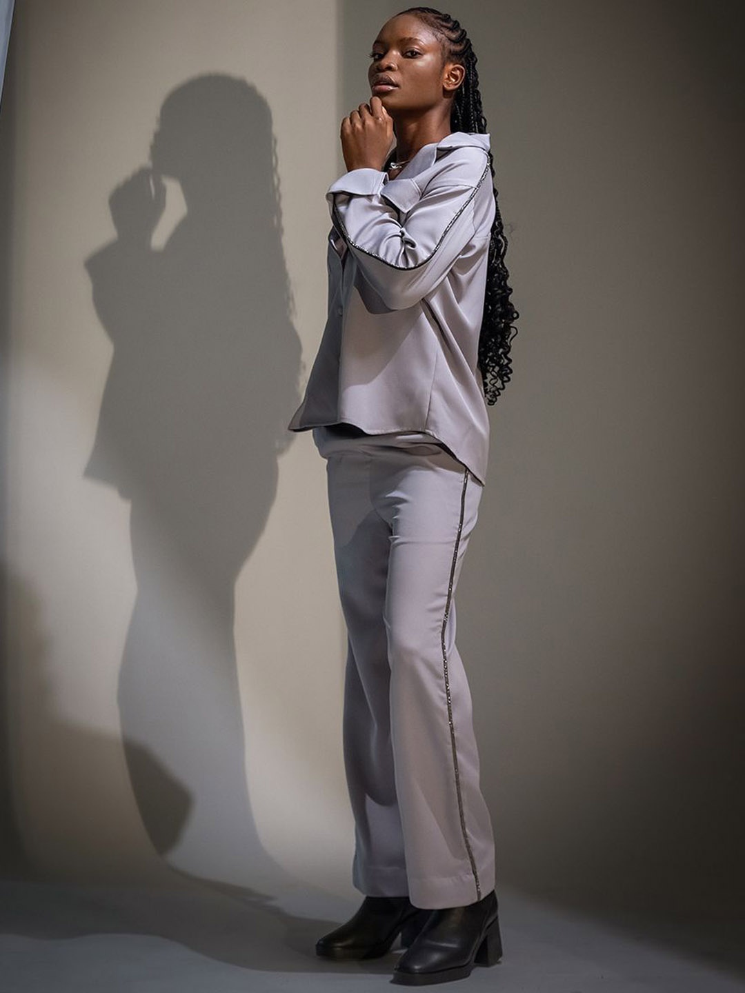 

JENI PAPO Shirt With Trousers Co-Ords, Grey