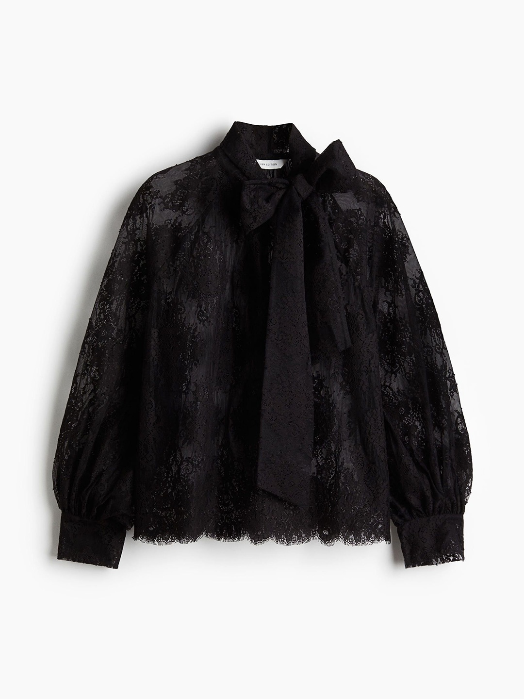 

H&M Tie-Neck Lace Blouse Top, Black