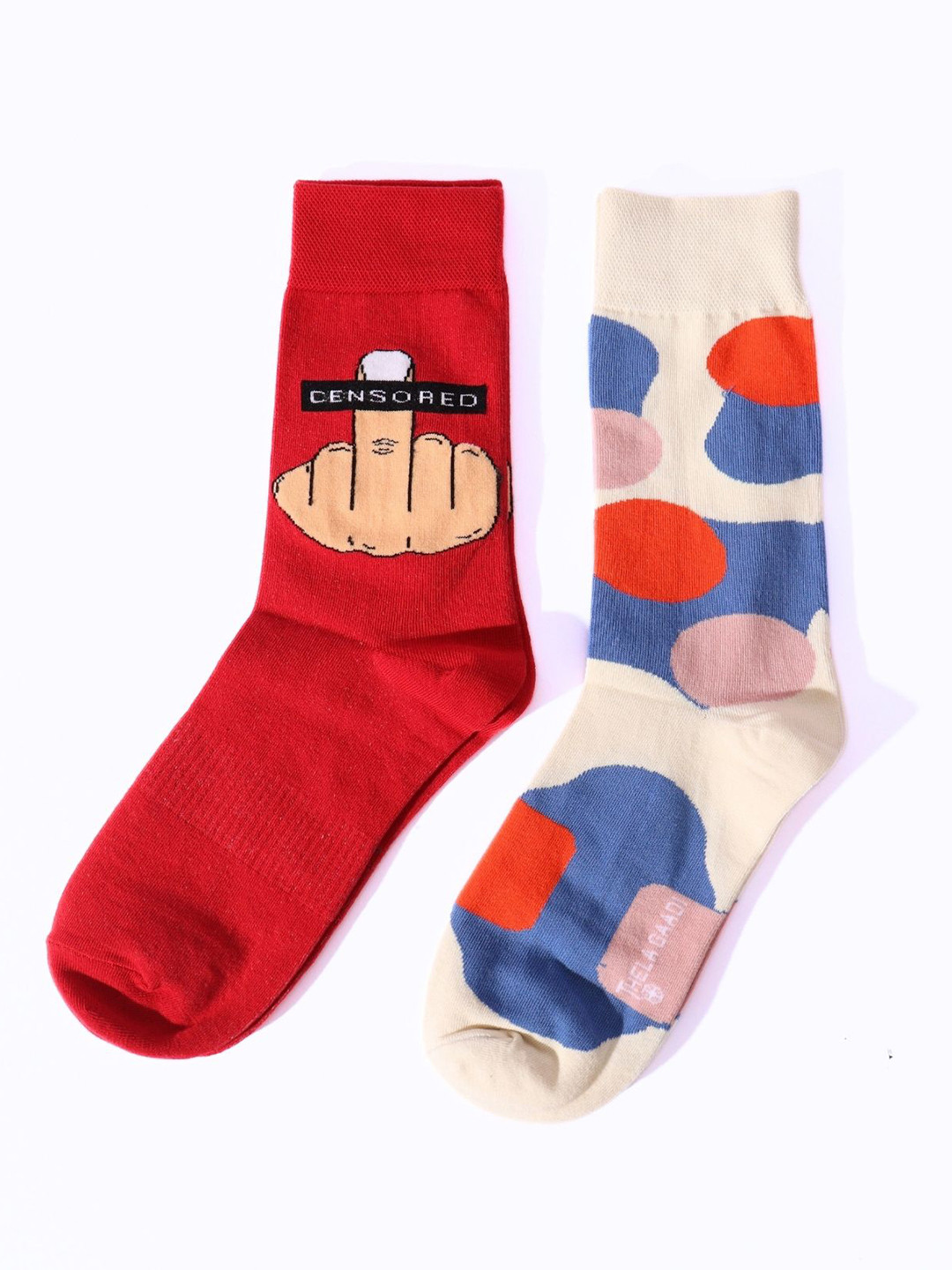 

Thela Gaadi Unisex Pack Of 2 Cotton Patterned Calf Length Socks, Red