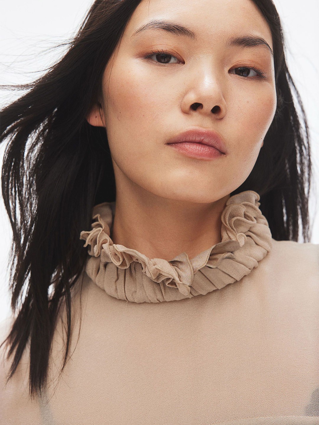 

H&M Oversized Flounced Blouse, Beige