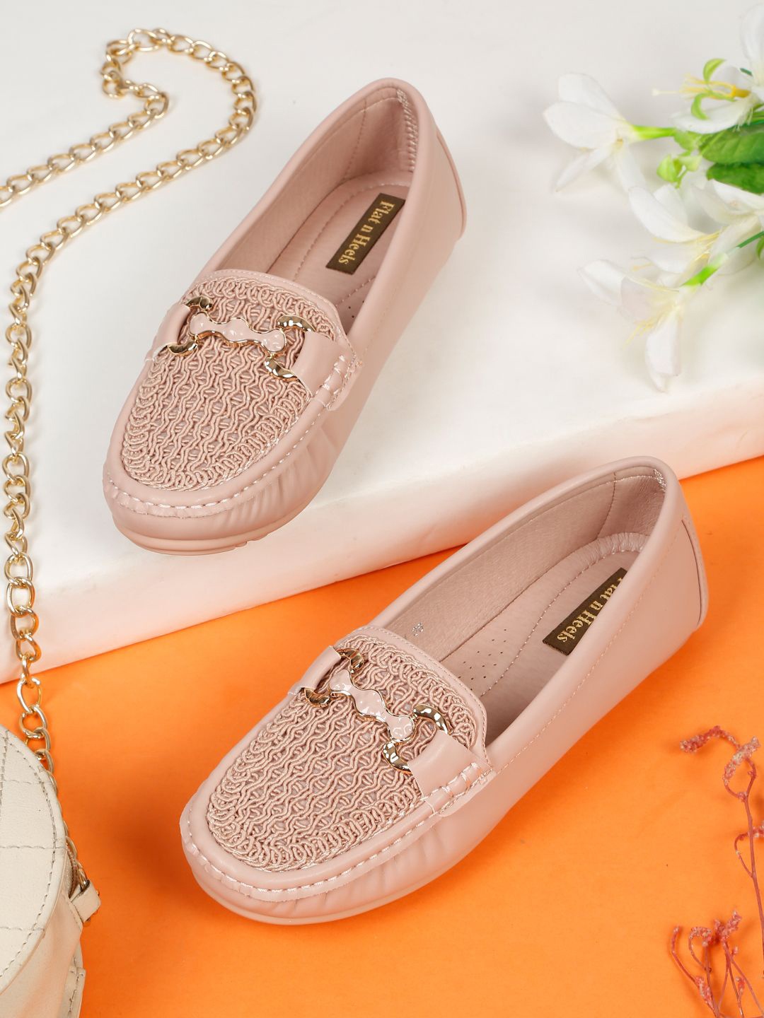 

Flat n Heels Women Woven Design Loafers, Peach