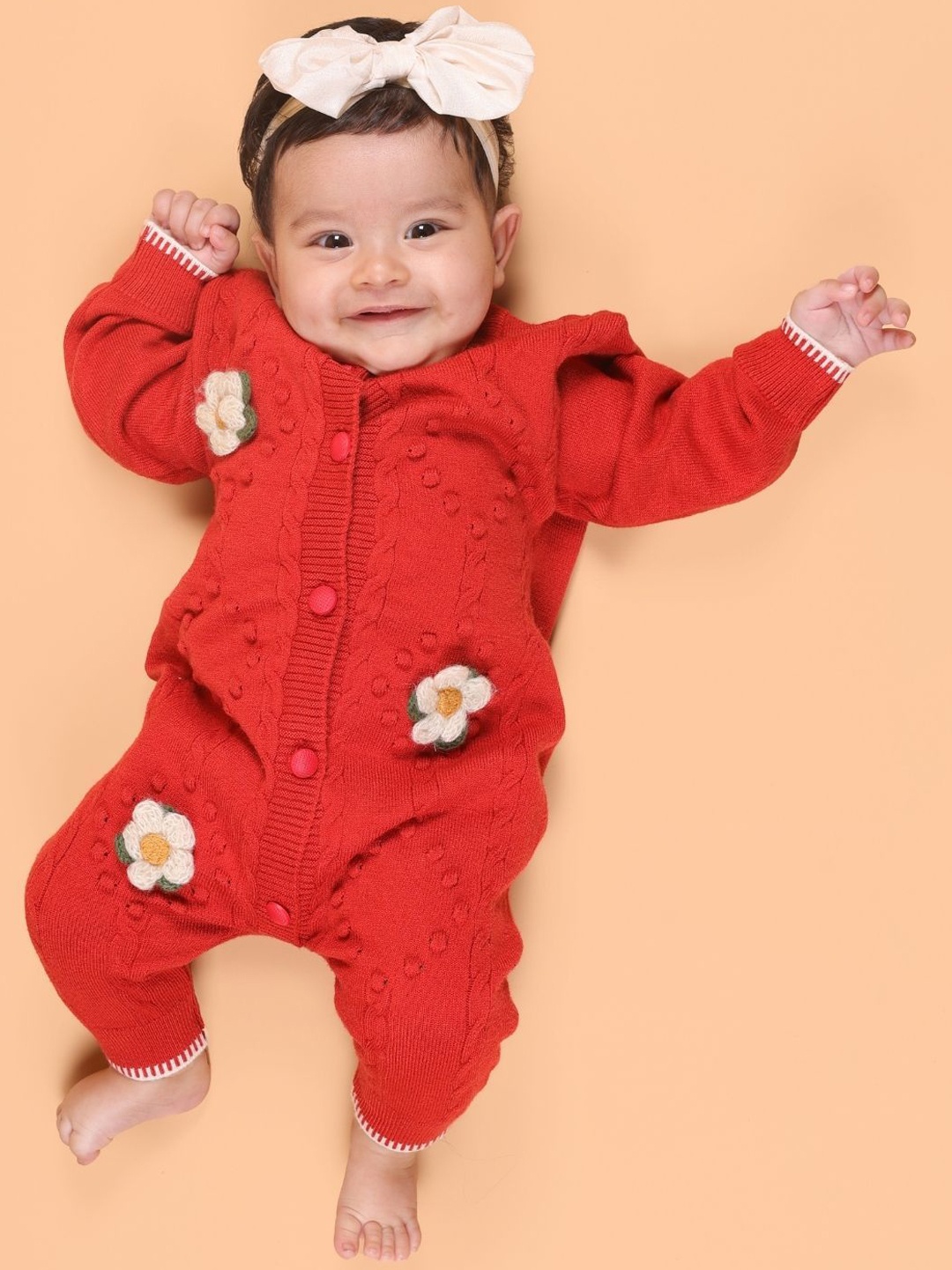 

MAMA AND PEACHES Infants Unisex Cotton Full Sleeves Rompers, Red