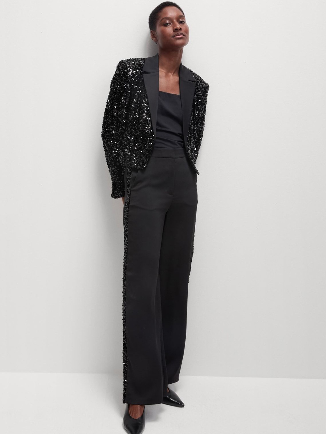

Marks & Spencer Women Sequin Cropped Blazer, Black