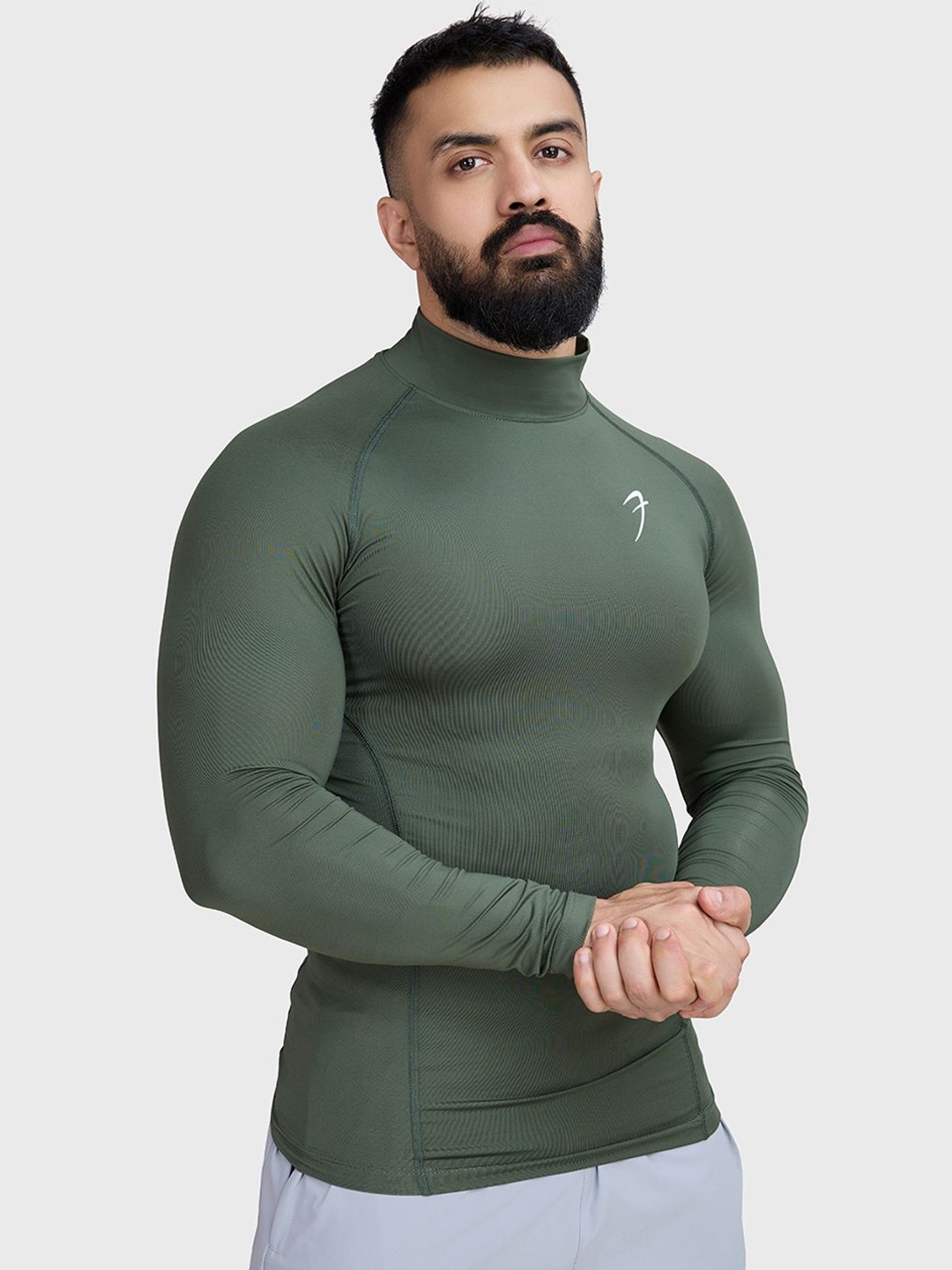 

FUAARK Men High Neck Stretchex Pockets Compression T-shirt, Green