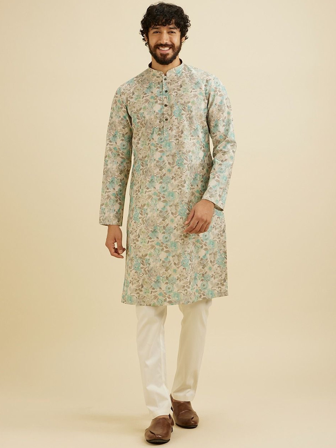 

Manyavar Men Floral Printed Kurta, Green