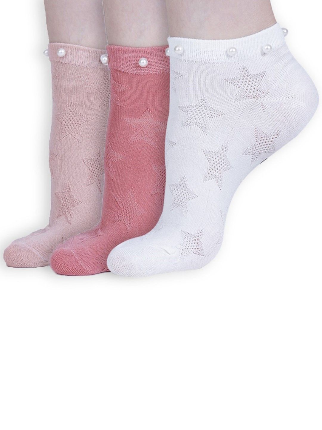 

Dollar Women Pack Of 3 Patterned Ankle-Length Socks, Peach