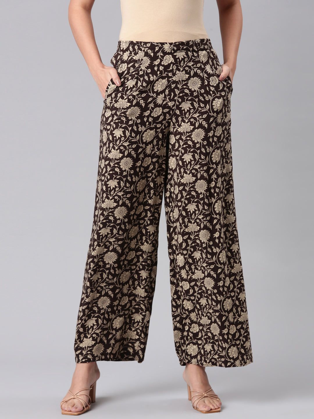 

Go Colors Women Floral Printed Ethnic Palazzos, Black