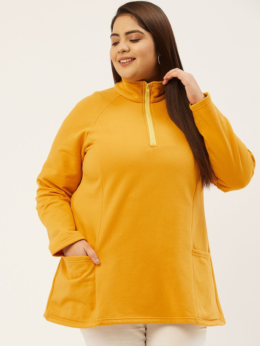 

theRebelinme Women Mock Collar Plus Size Sweatshirt, Mustard