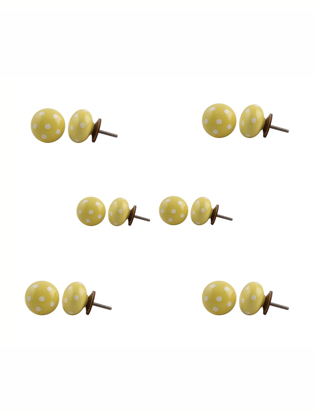 

Indianshelf 6Pcs Yellow & White Textured Polka Dot Ceramic Knobs