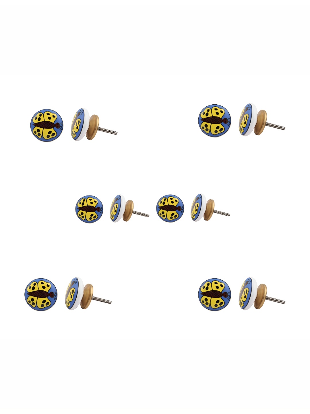 

Indianshelf 6-Pcs Blue & Yellow Butterfly Printed Ceramic Knobs