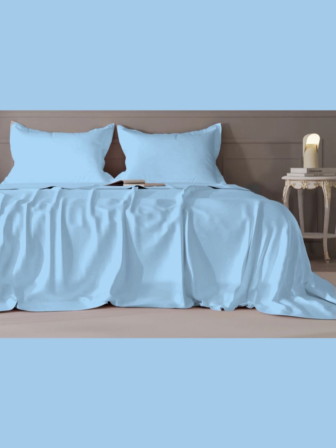 

VINTANA Sky Blue 300 TC Queen Size Bedsheet & 2 Pillow Covers