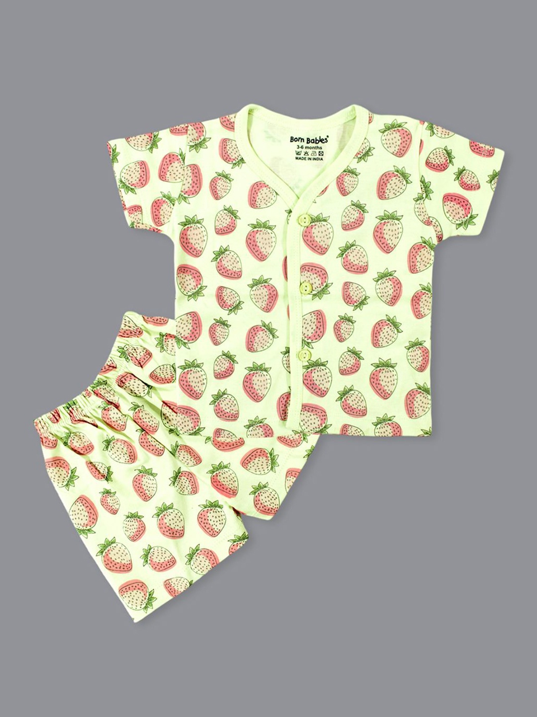 

Born Babies Unisex Kids Printed Top with Shorts, Green