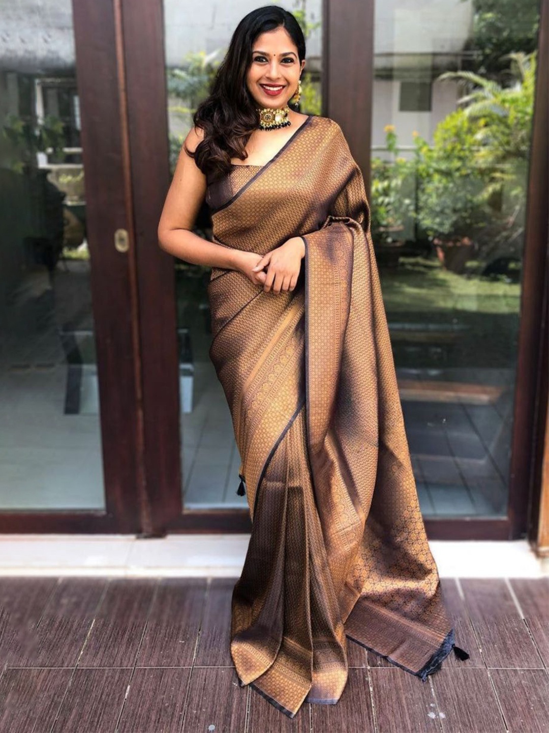 

Areca Designer Woven Design Zari Pure Silk Banarasi Saree, Black