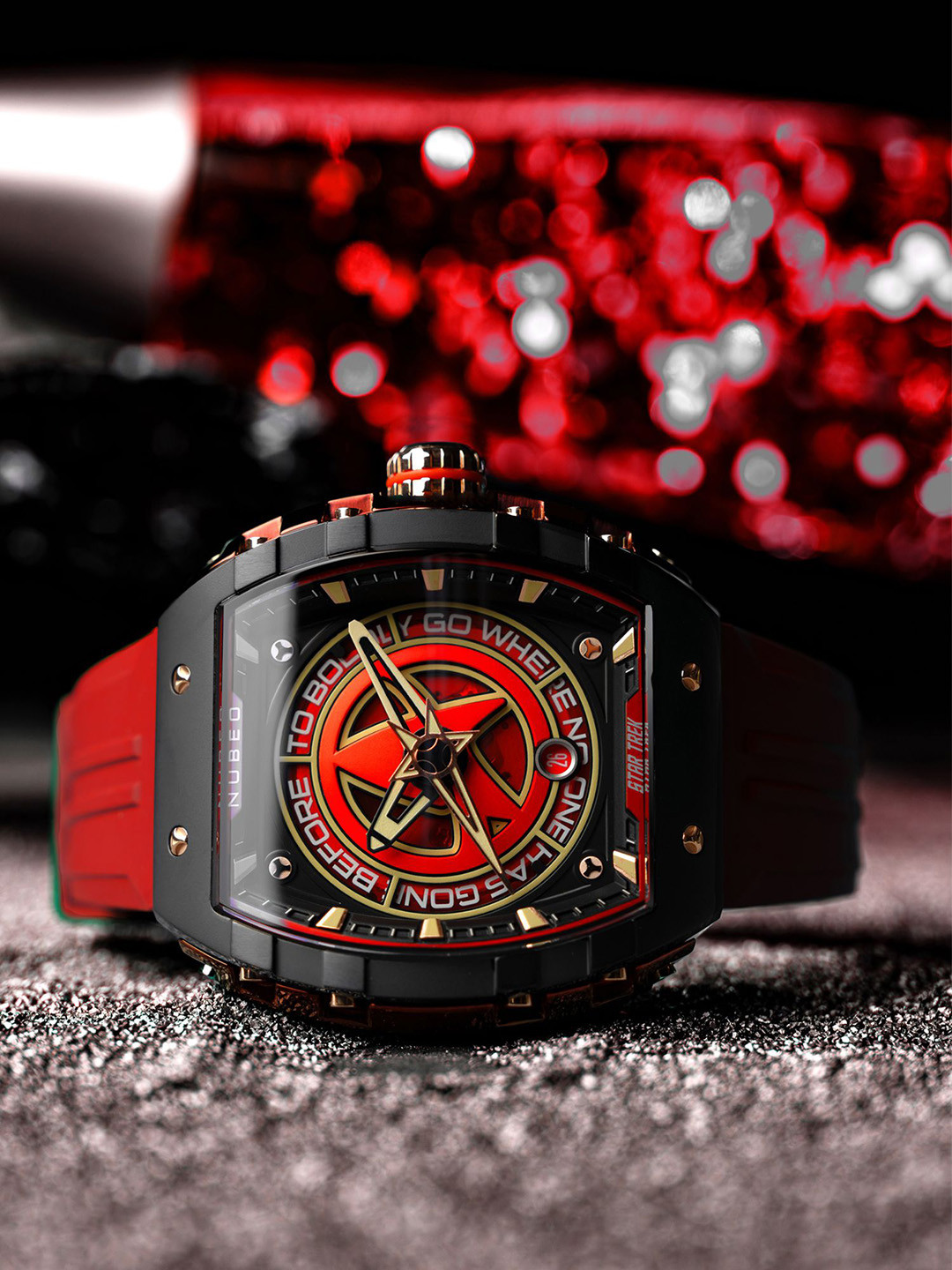 

NUBEO Men Brass Dial & Straps Analogue Automatic Motion Powered Watch NB-6098-02, Red