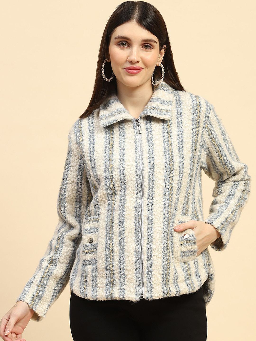 

Global Republic Women Geometric Striped Lightweight Outdoor Tailored Jacket, Blue