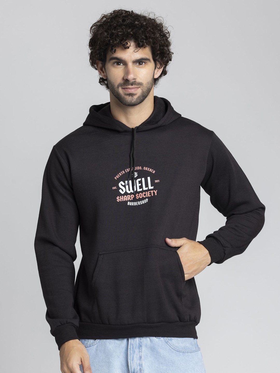 

OCTICS Men Printed Hooded Sweatshirt, Black
