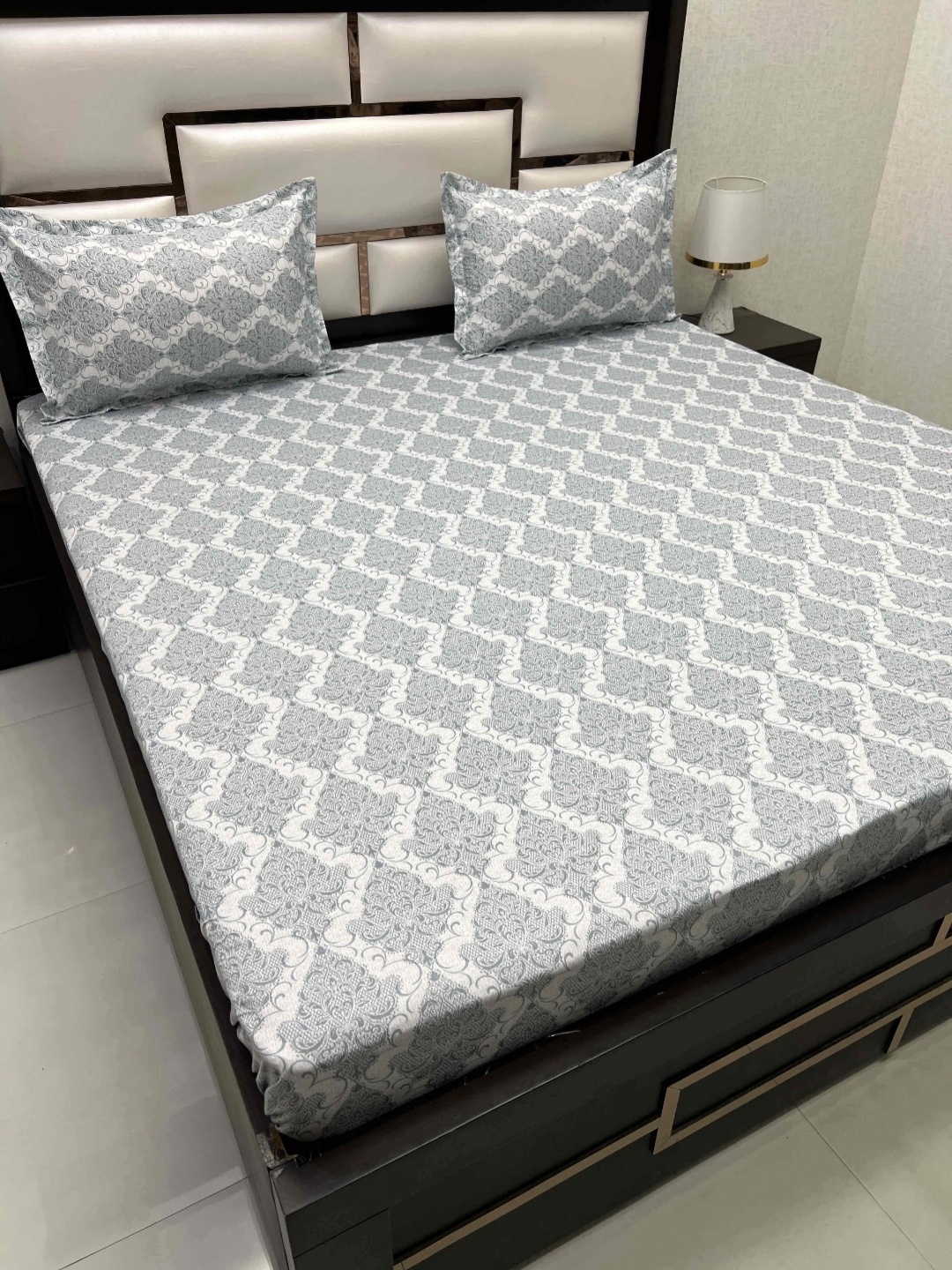 

Pure Decor Grey & Grey Ethnic Motifs Queen Bedsheet with 2 Pillow Covers