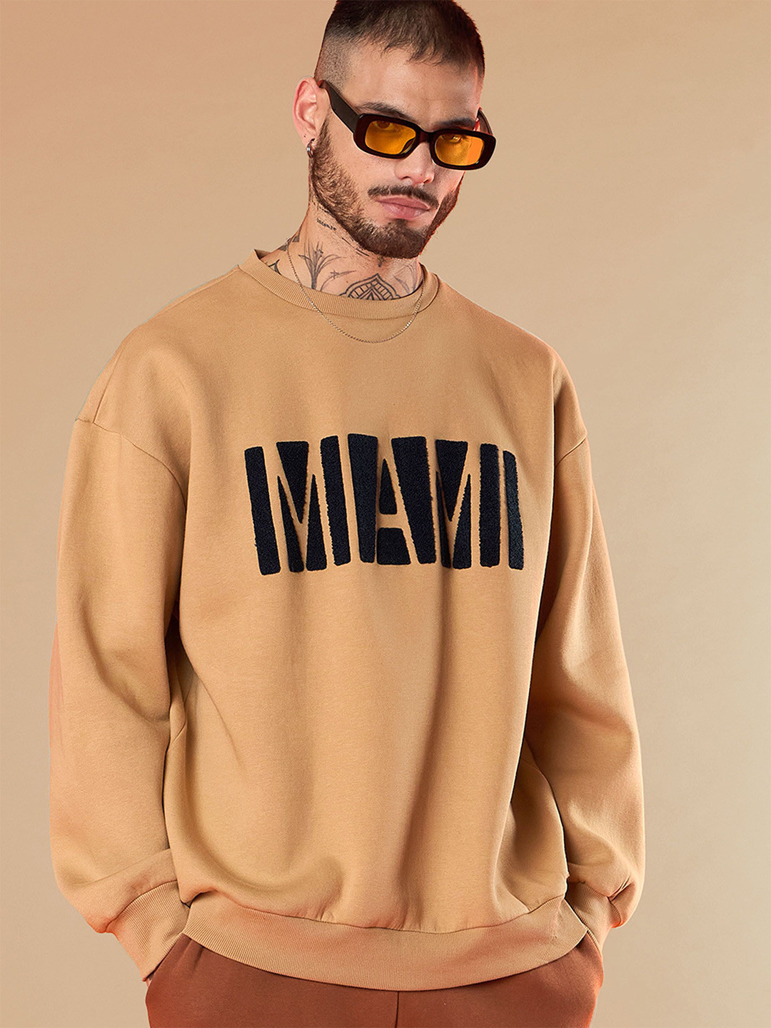 

MASCLN SASSAFRAS Men Typography Embroidered Sweatshirt, Beige