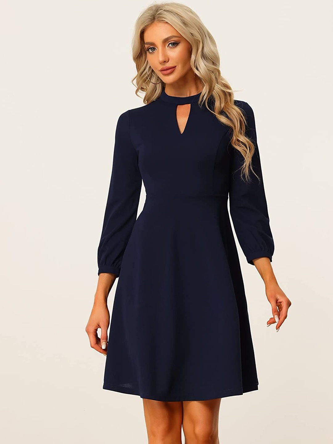 

Samsara Couture Keyhole Neck Ruffled Fit & Flare Midi Dress, Navy blue