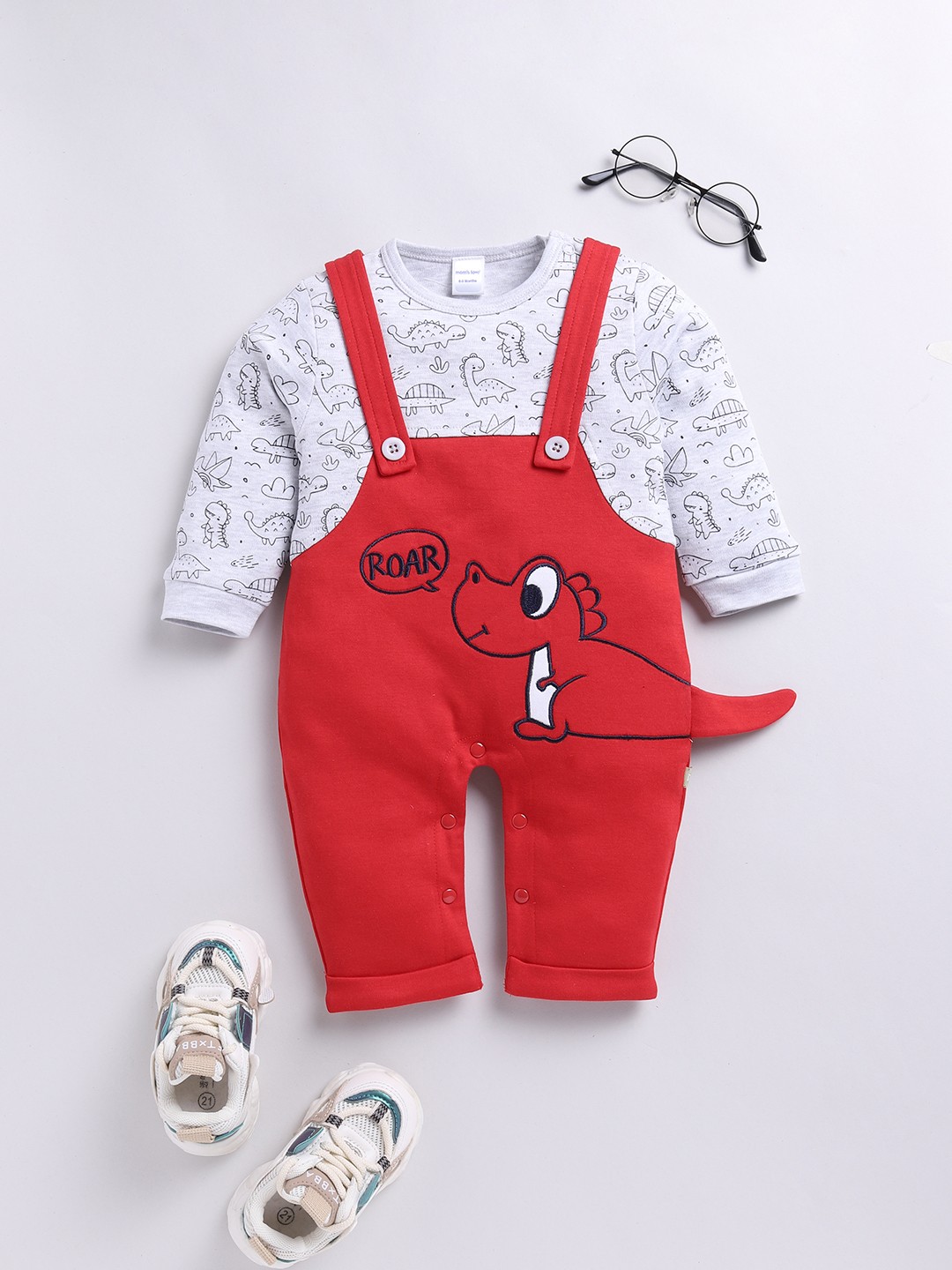 

Moms Love Infant Boys Printed Pure Cotton Party Romper, Red