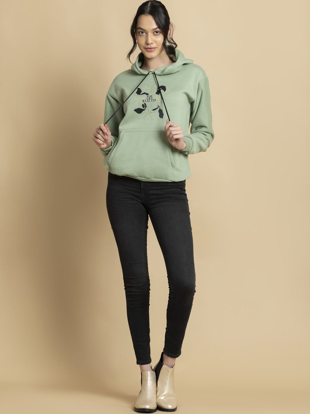 

OCTICS Women Graphic Printed Long Sleeves Hooded Sweatshirt, Green