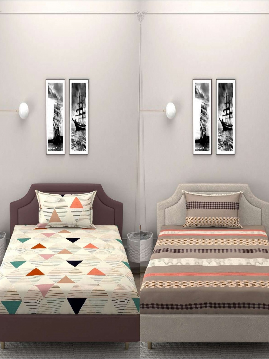 

BELVOSTUM Cream-Coloured & Red Geometric 250 TC 2 Single Bedsheet with 2 Pillow Covers