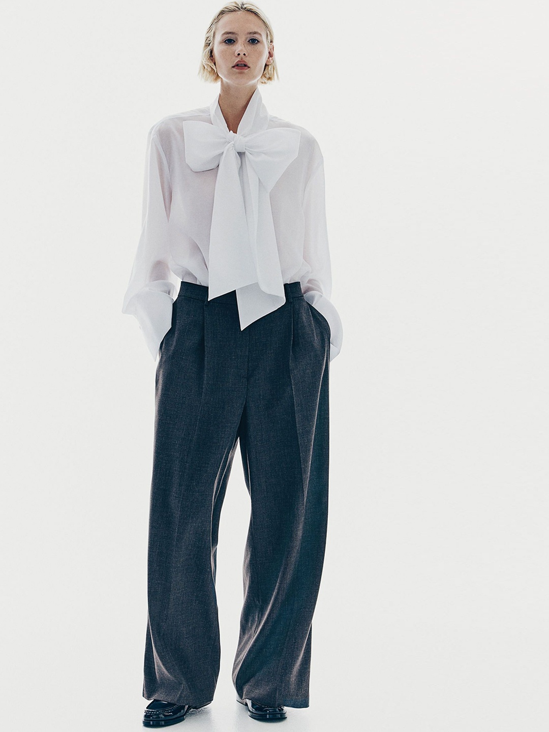 

H&M Loose Fit Straight Tailored Trousers, Grey