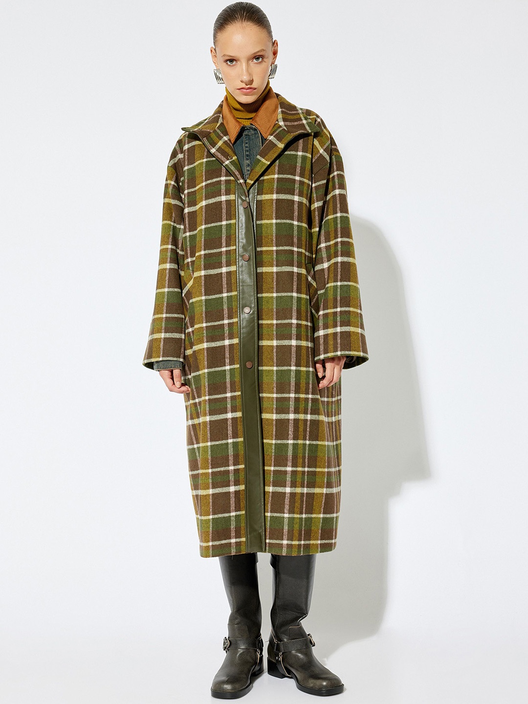 

Koton Women Checked Overcoat, Green