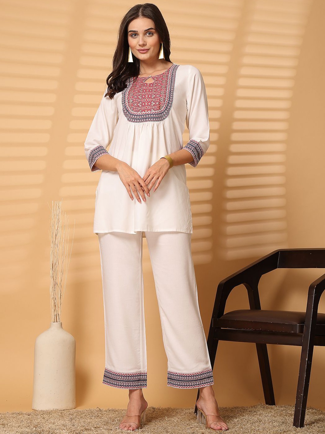 

ARDITA Printed Top With Palazzo Co-Ords, White