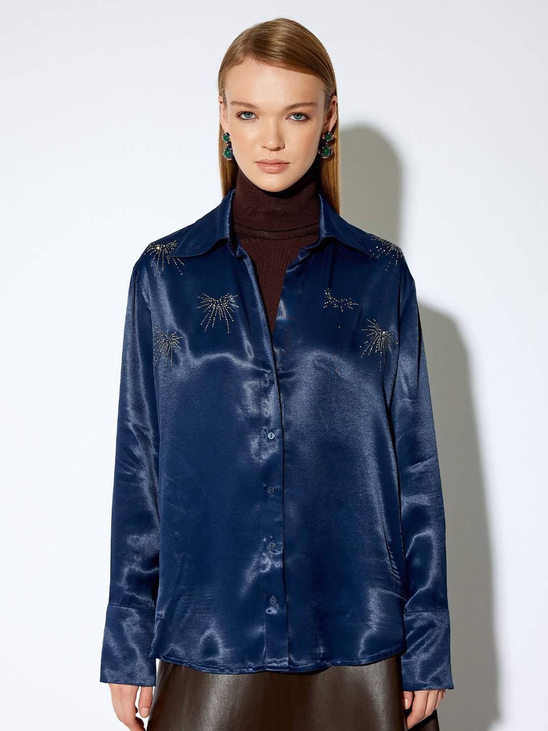 

Koton Women Opaque Faded Casual Shirt, Navy blue