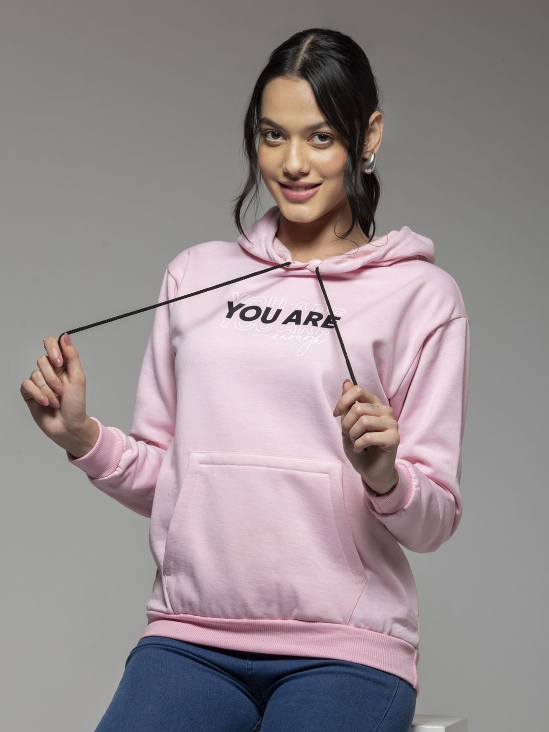 

OCTICS Women Graphic Printed Hooded Sweatshirt, Pink