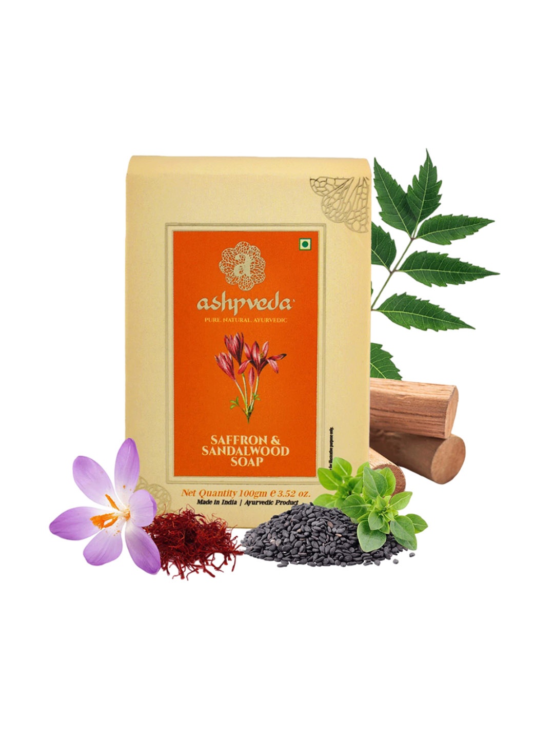 

ASHPVEDA Pure & Natural Saffron & Sandalwood Soap - 100 g, Yellow