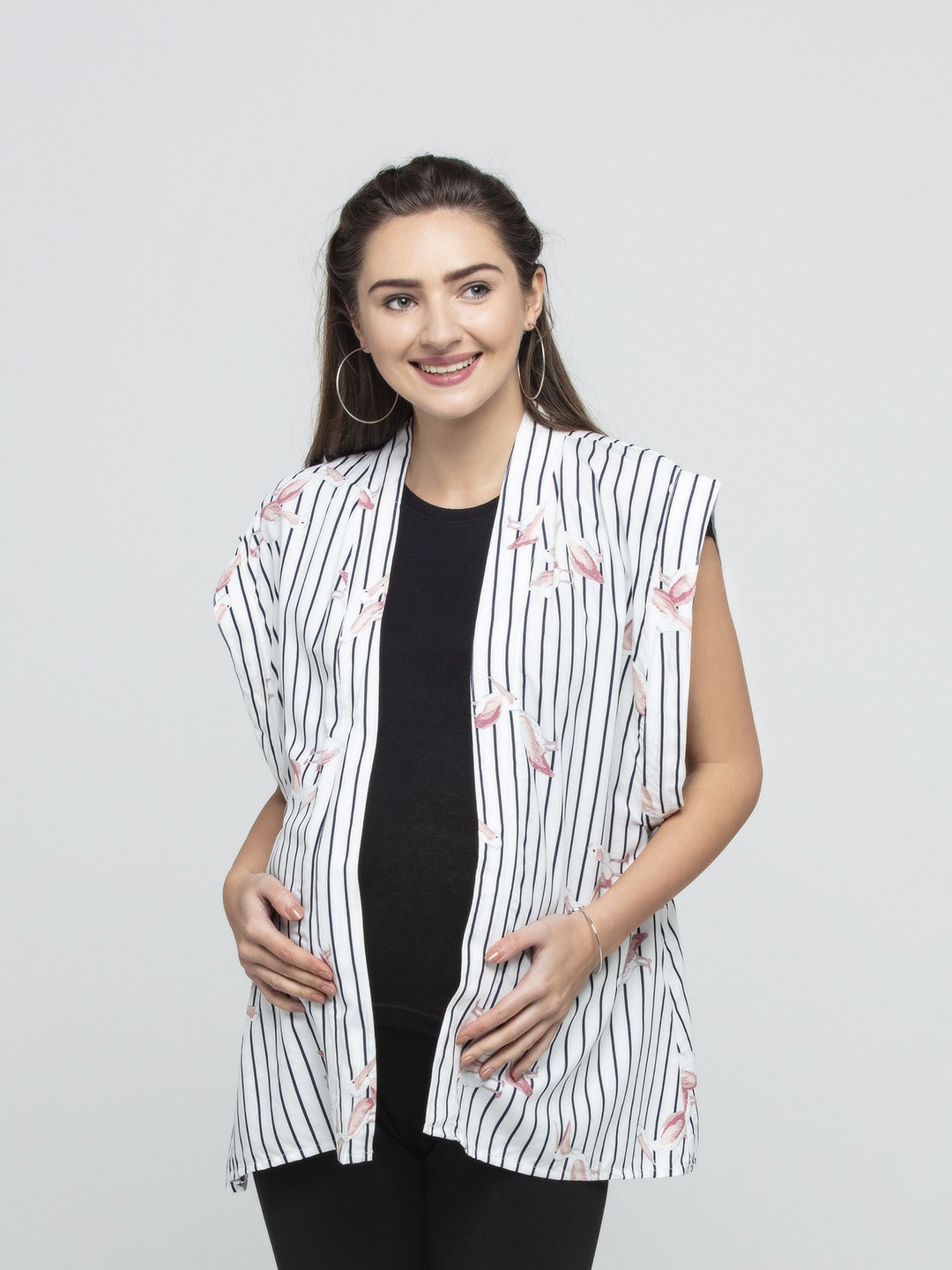 

CHARISMOMIC Striped Maternity Shrug, White