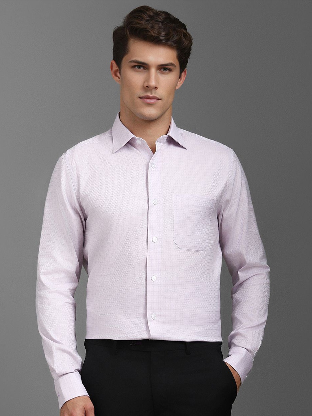 

Louis Philippe Men Classic Opaque Printed Formal Shirt, Lavender