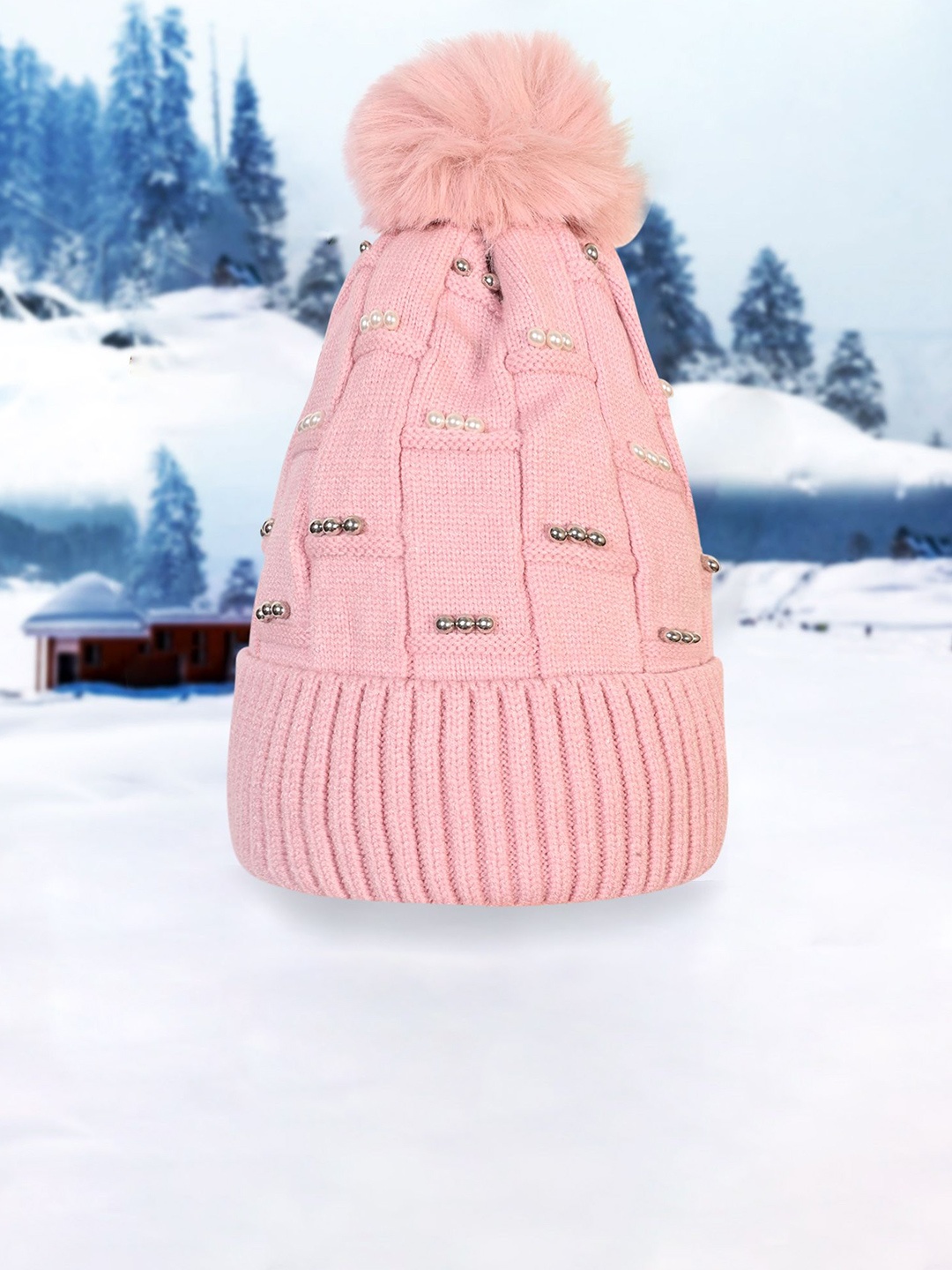 

LOOM LEGACY Women Embroidered Beanie, Pink