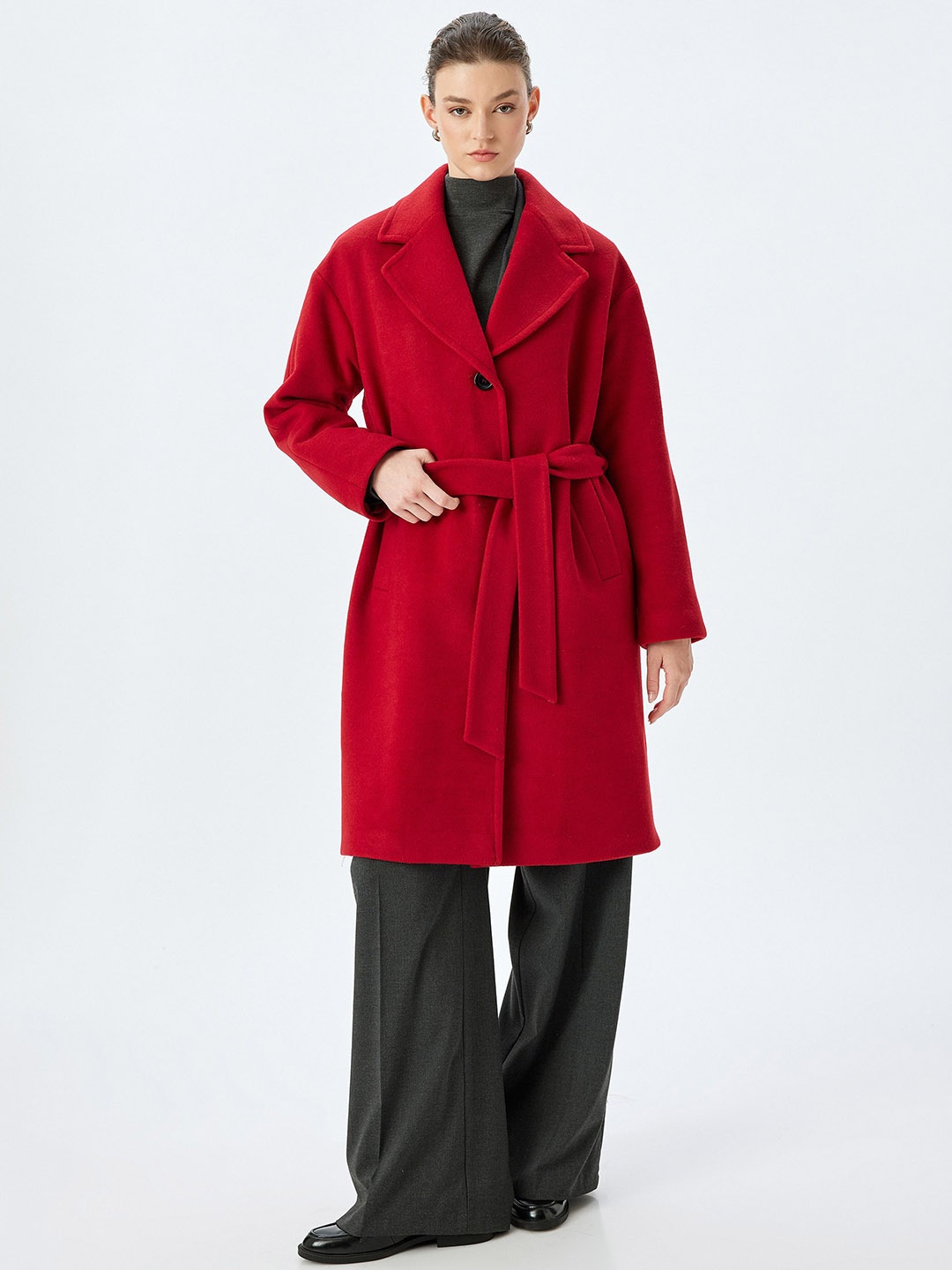 

Koton Women Double-Breasted Trench Coat, Red
